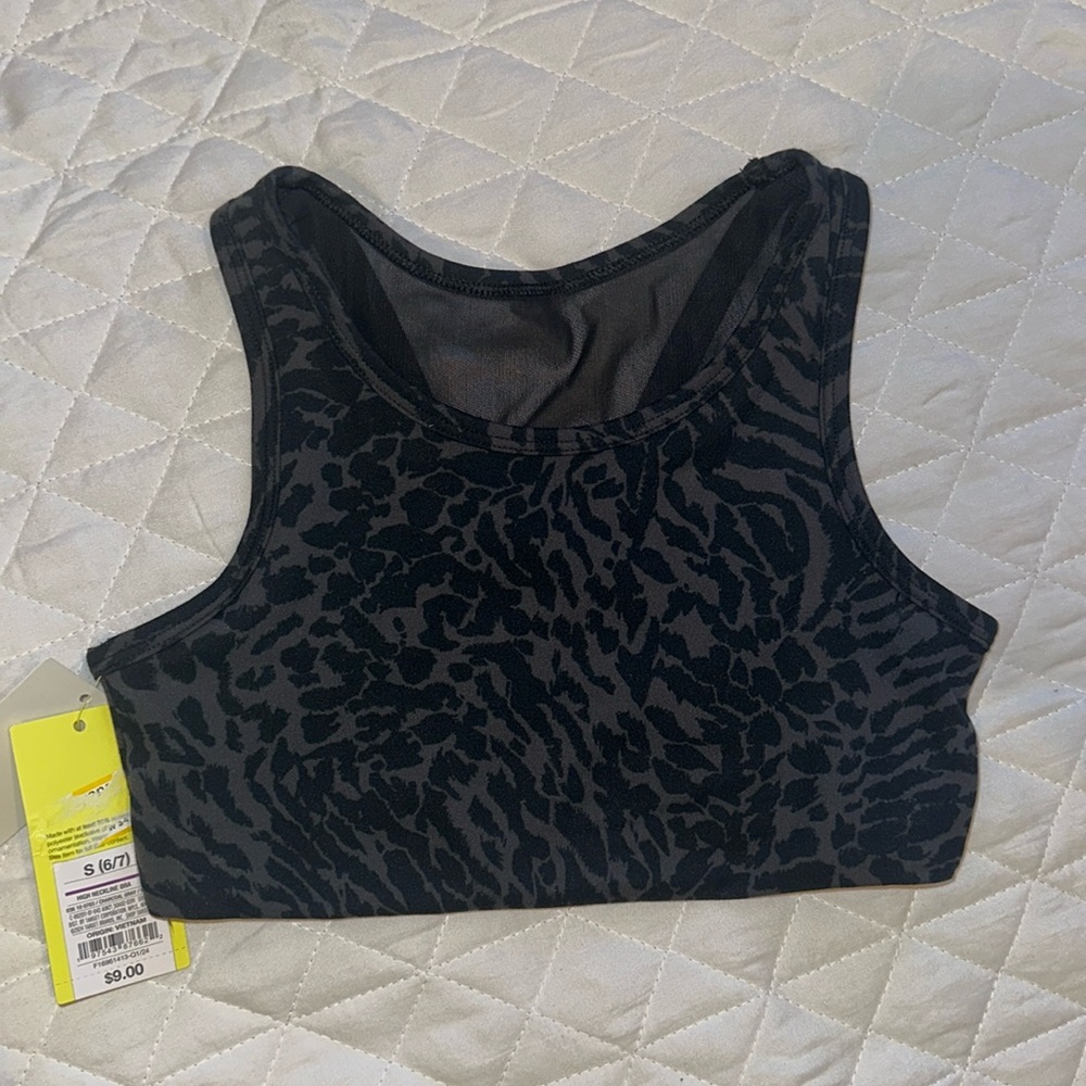 Girls black/grey leopard print bra top size 6/7
